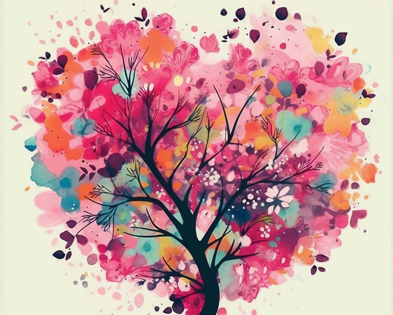 Aquarell Baum in Herzform Diamond Painting