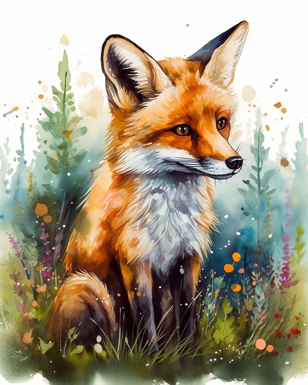 Aquarell Fuchs und Gras Diamond Painting