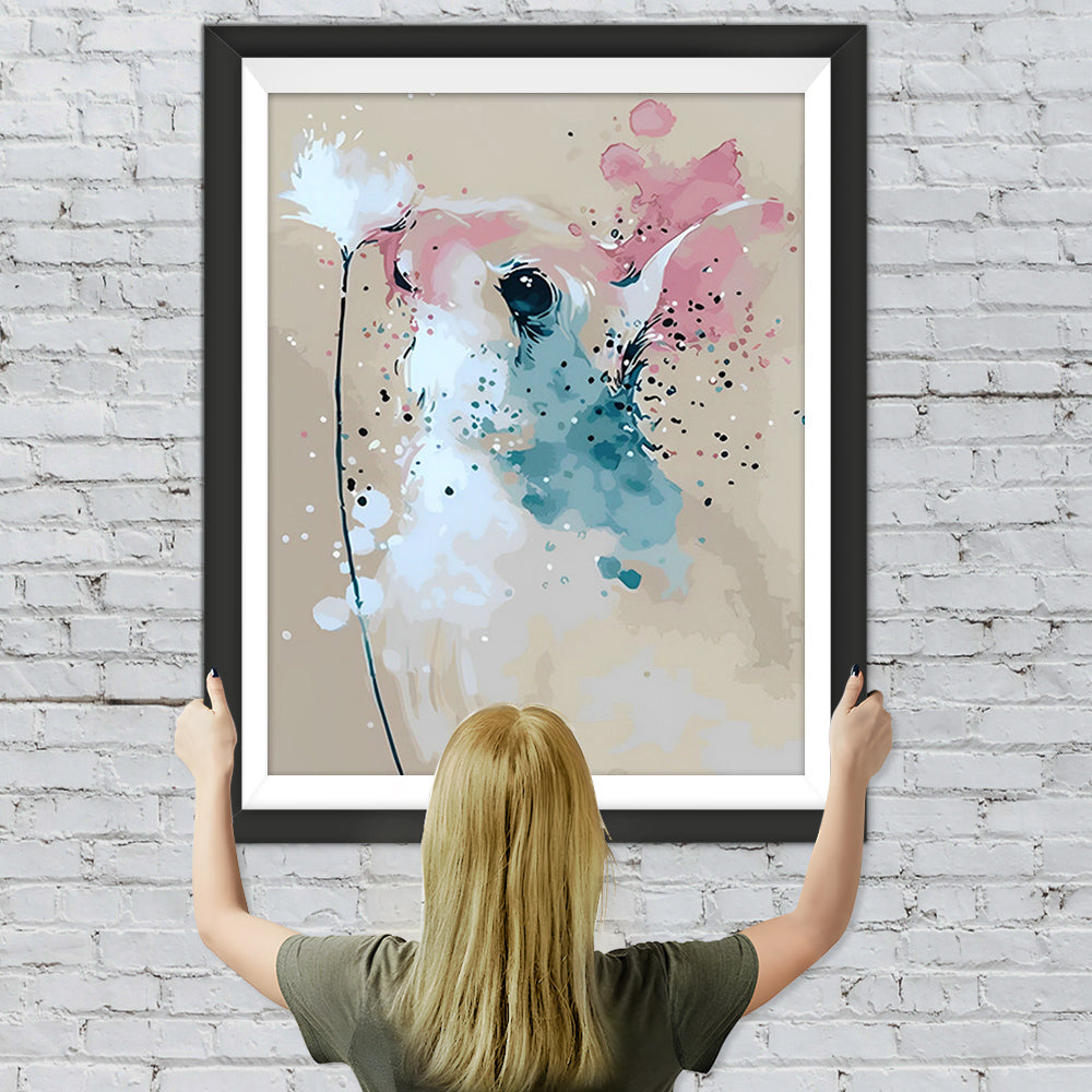 Aquarell Kaninchen und Löwenzahn Diamond Painting