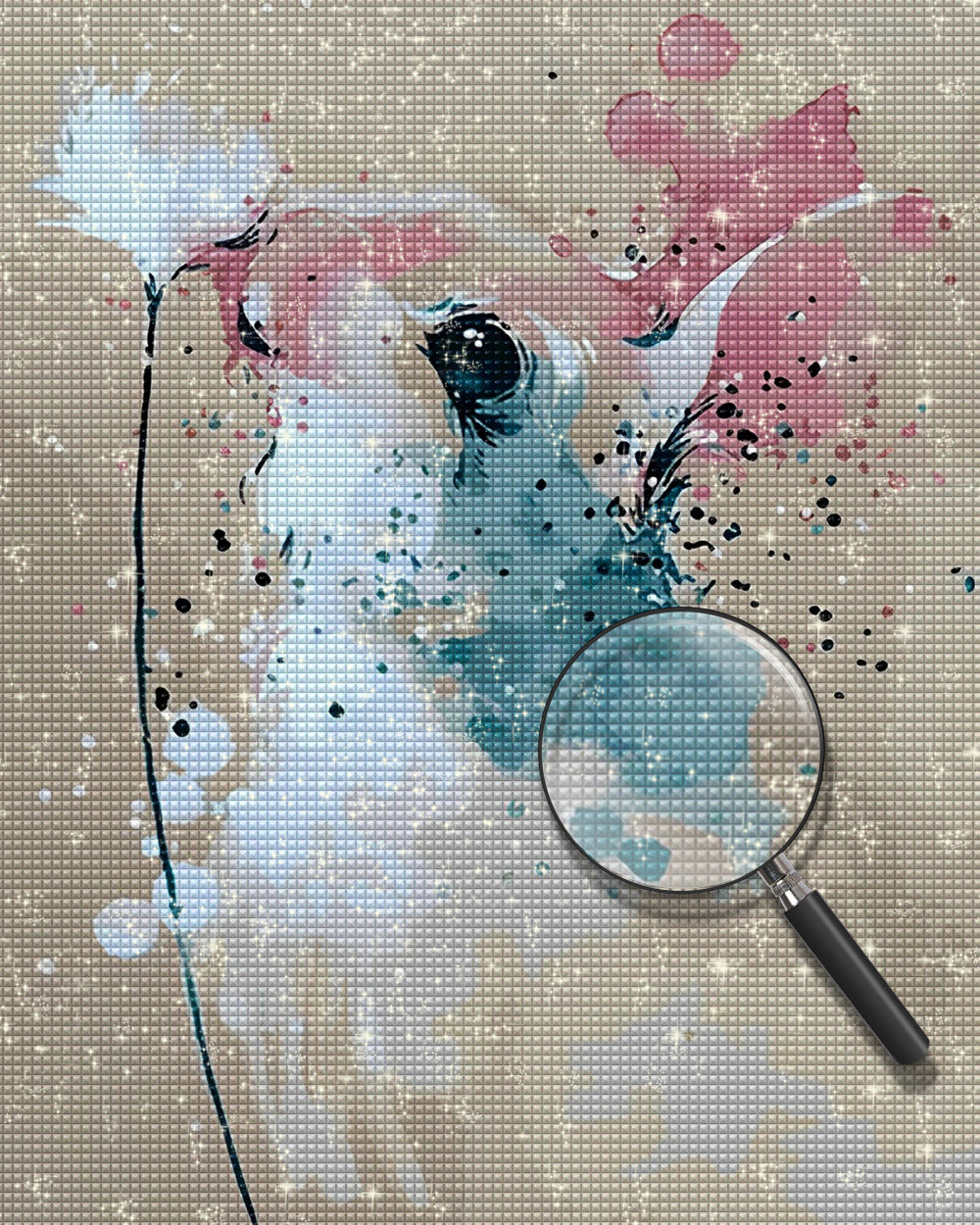 Aquarell Kaninchen und Löwenzahn Diamond Painting