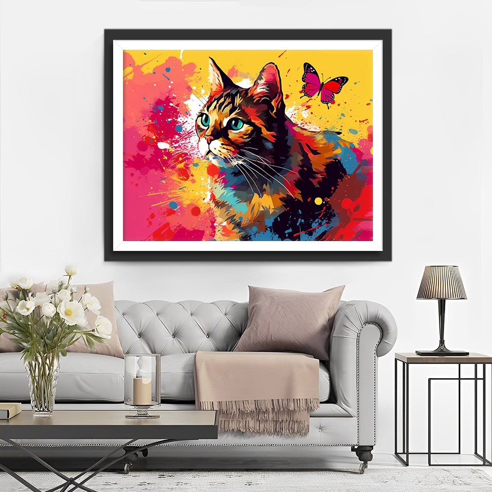 Aquarell Katze und Schmetterling Diamond Painting