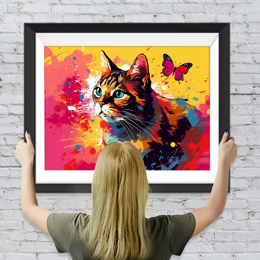 Aquarell Katze und Schmetterling Diamond Painting