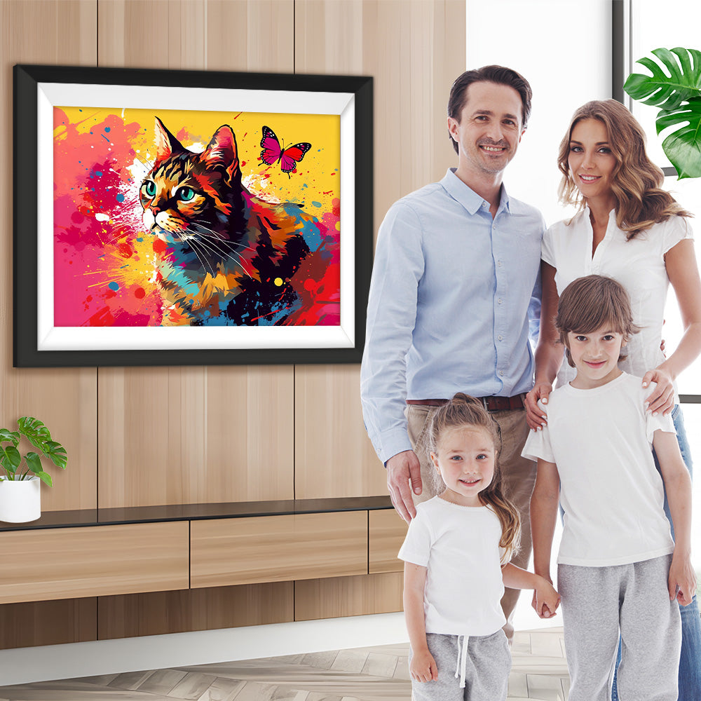 Aquarell Katze und Schmetterling Diamond Painting