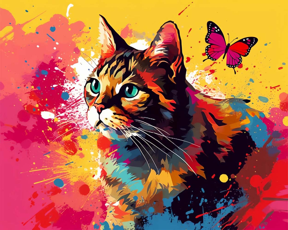Aquarell Katze und Schmetterling Diamond Painting