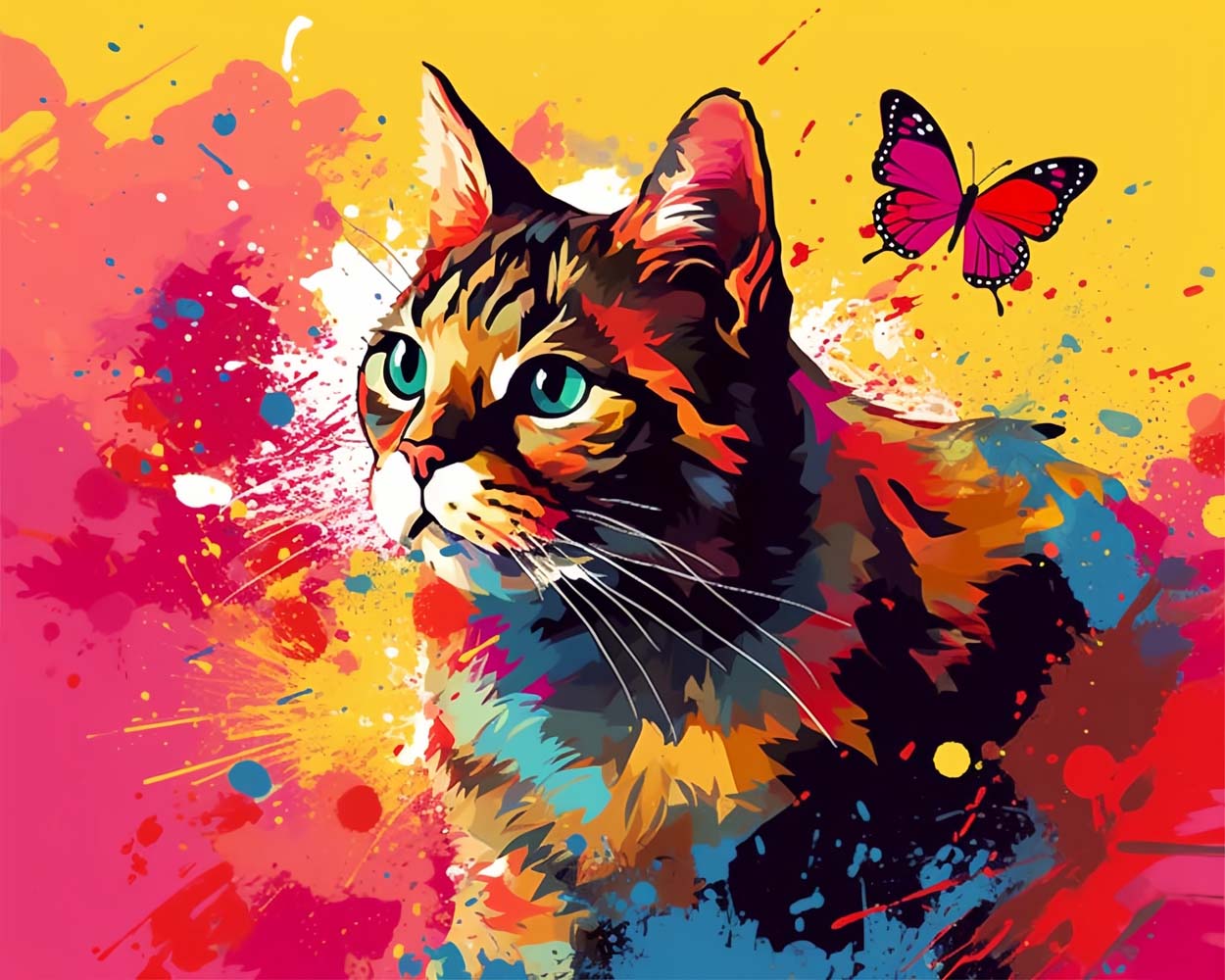 Aquarell Katze und Schmetterling Diamond Painting