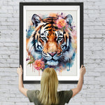 Aquarelltiger und rosa Blumen Diamond Painting