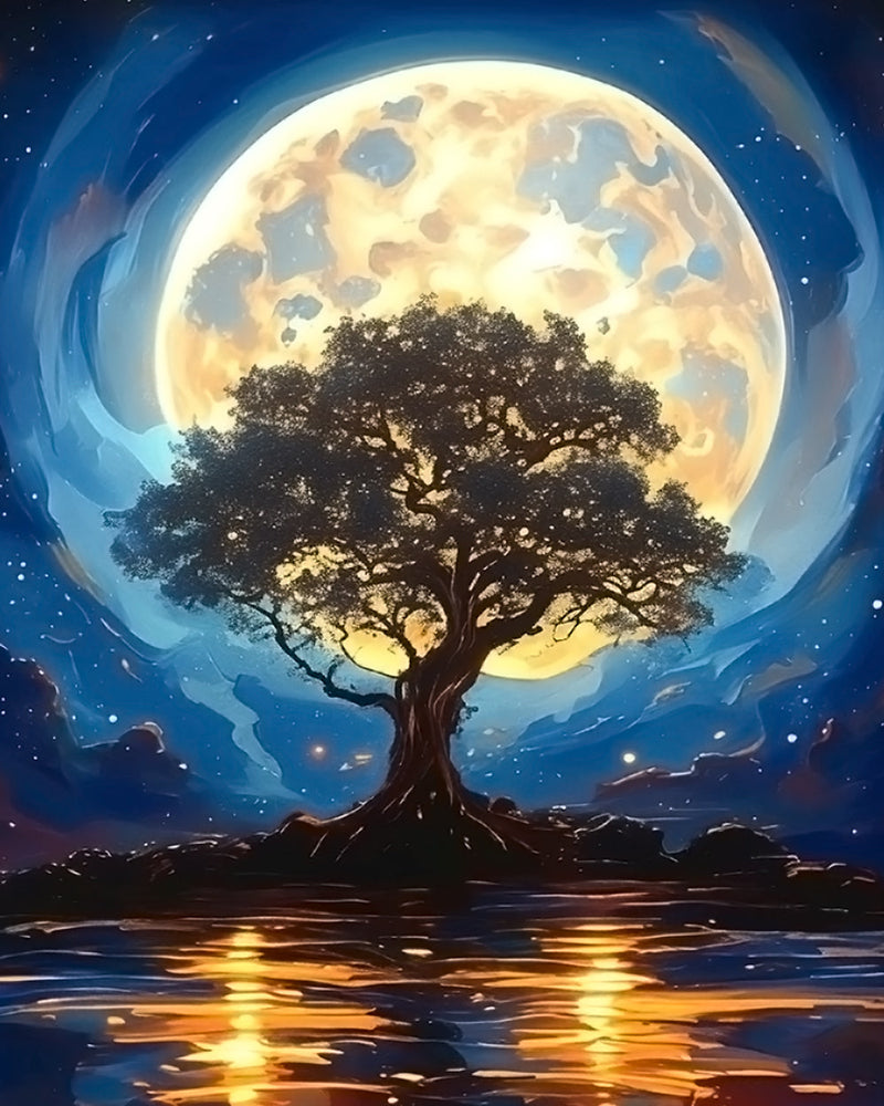 Baum Mond See Diamond Painting