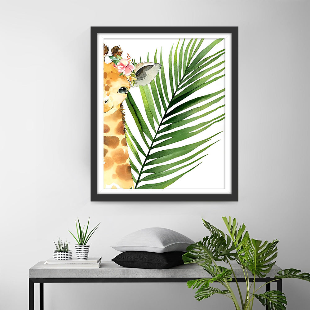 Baby Giraffe und Blatt Diamond Painting