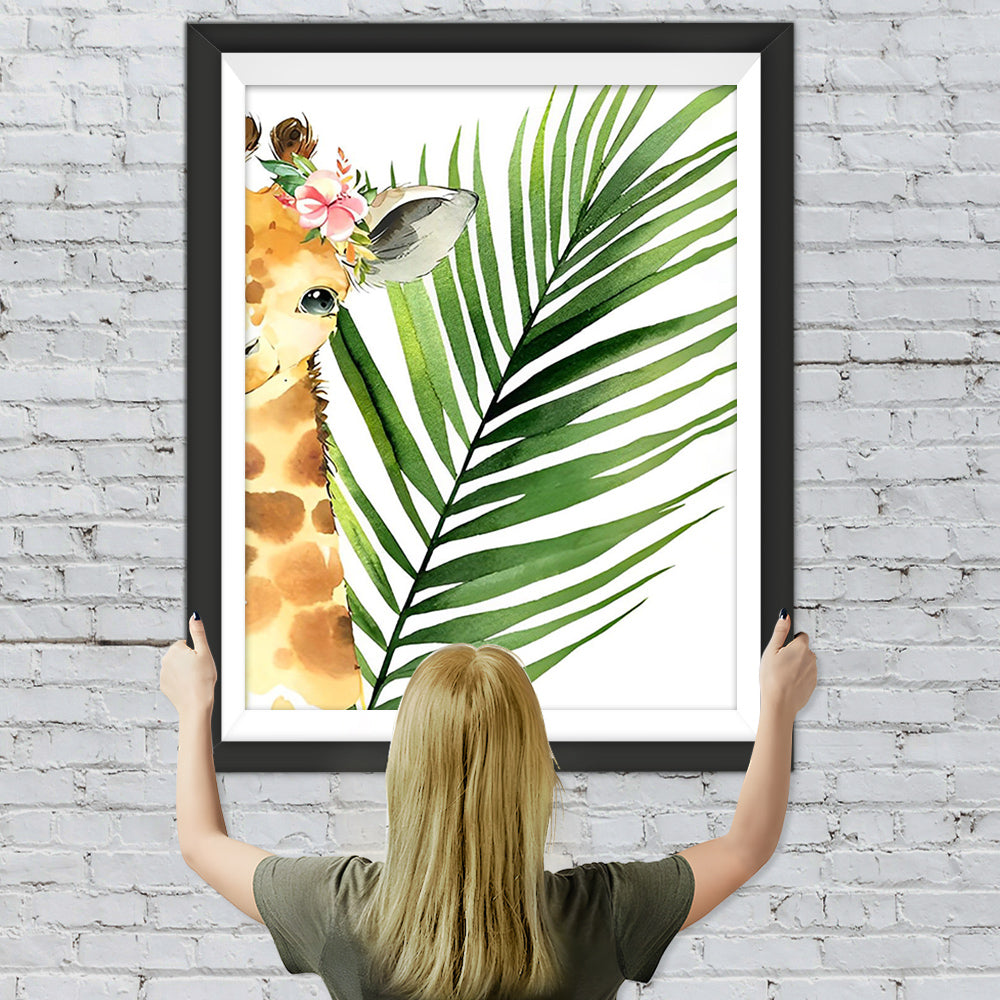 Baby Giraffe und Blatt Diamond Painting