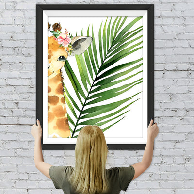 Baby Giraffe und Blatt Diamond Painting