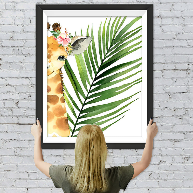 Baby Giraffe und Blatt Diamond Painting