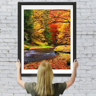 Bach im Wald im Herbst Diamond Painting