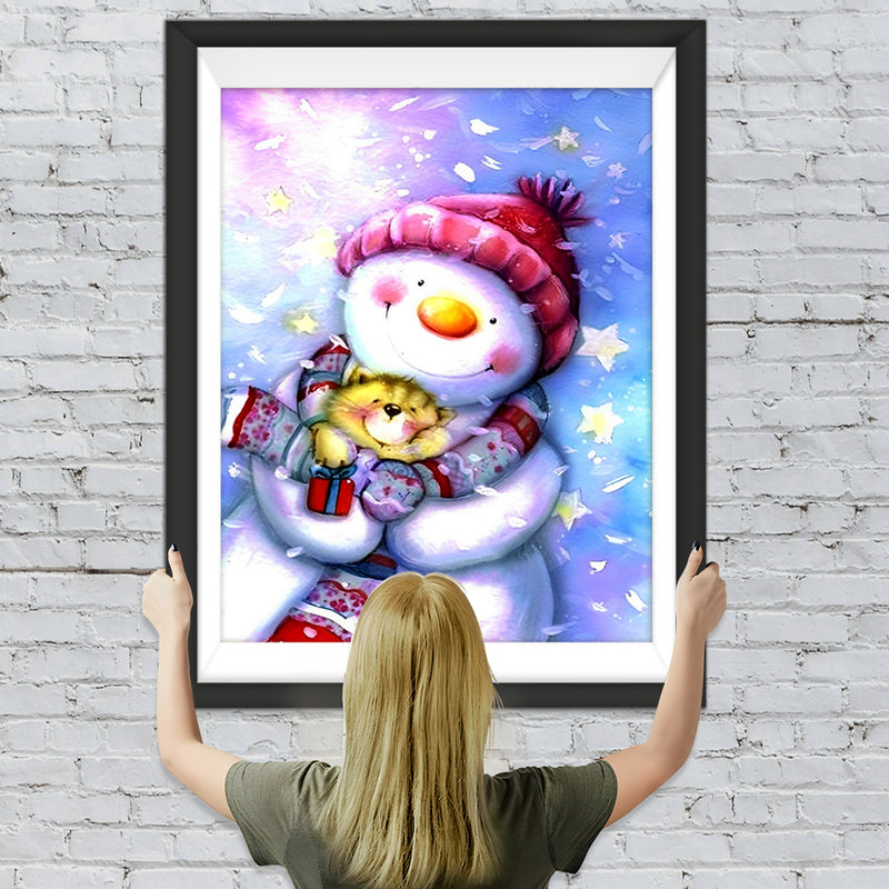 Bärchen haltender Schneemann Diamond Painting