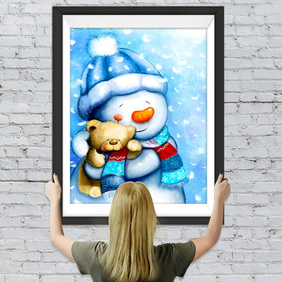 Bärchen haltender weihnachtlicher Schneemann Diamond Painting