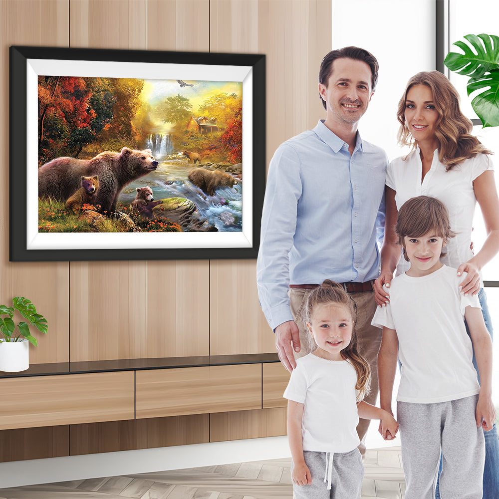 Bären am Fluss im Herbstwald Diamond Painting