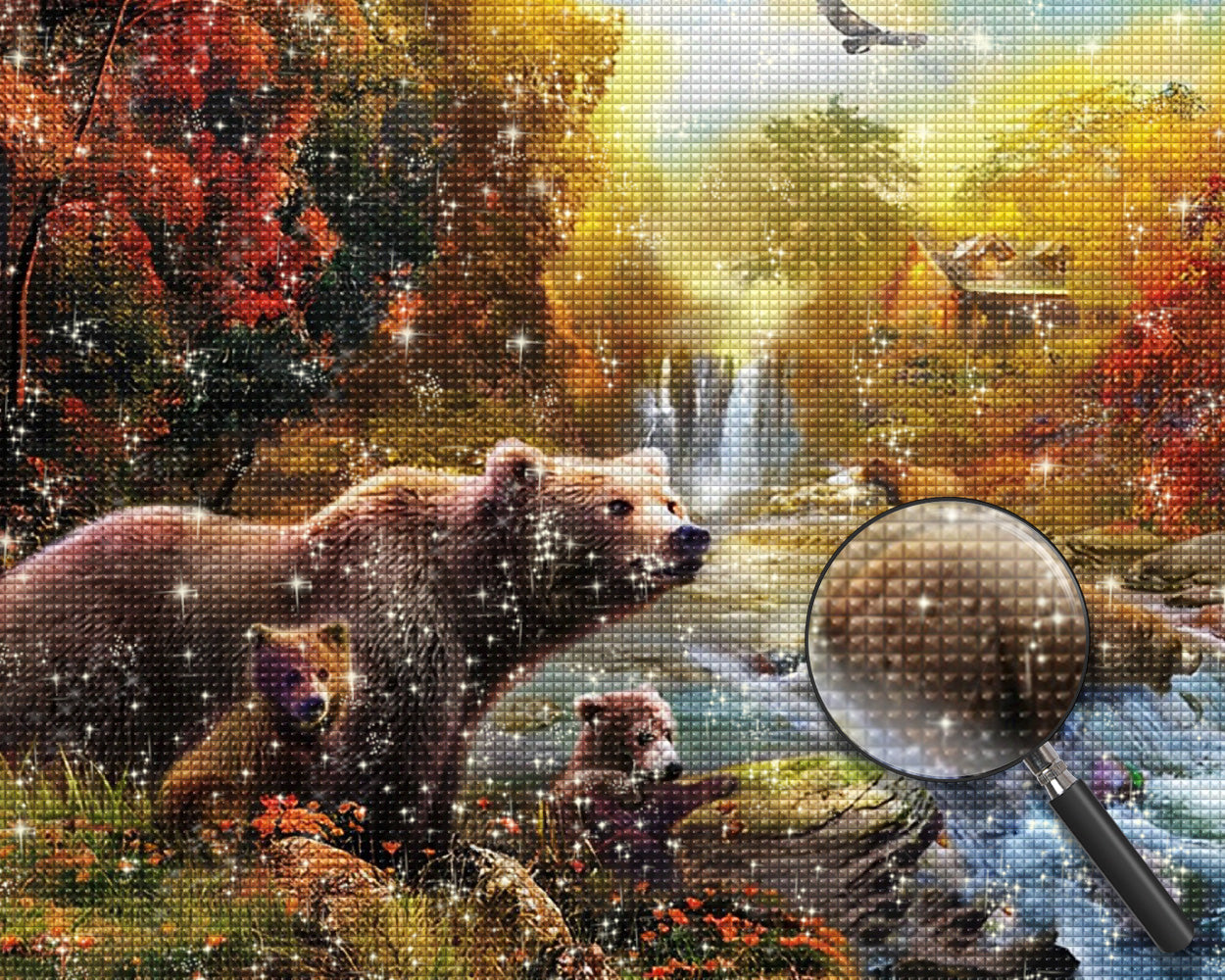 Bären am Fluss im Herbstwald Diamond Painting