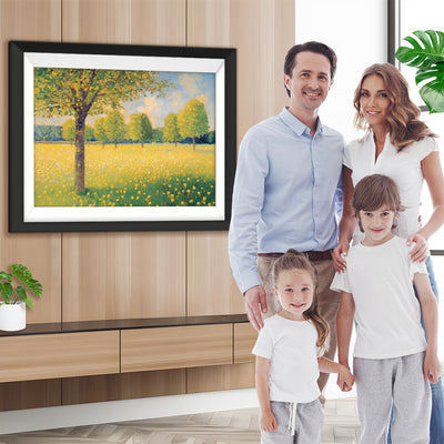 Bäume im gelben Blumenfeld Diamond Painting
