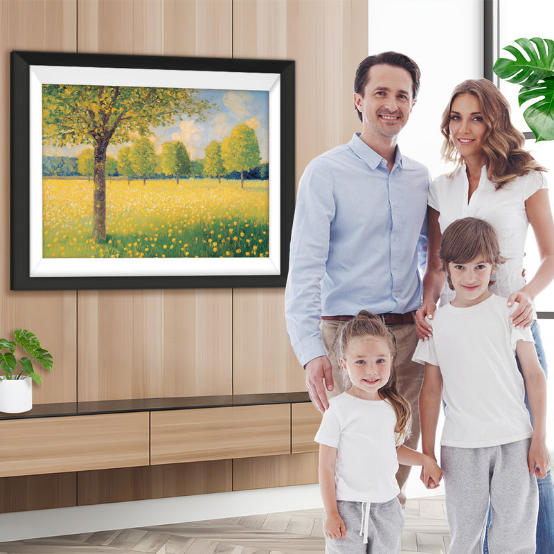 Bäume im gelben Blumenfeld Diamond Painting