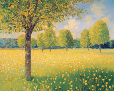 Bäume im gelben Blumenfeld Diamond Painting