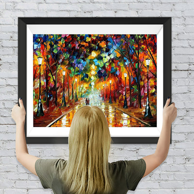 Bäume und Straßenlampen im Ölgemälde Diamond Painting