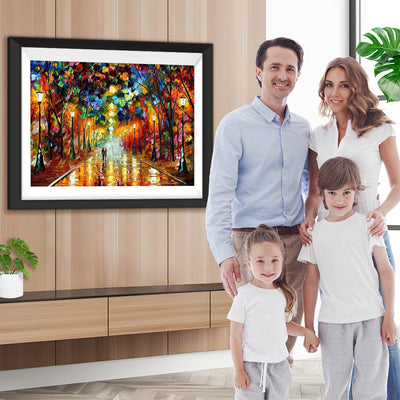 Bäume und Straßenlampen im Ölgemälde Diamond Painting