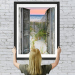 Bambuszaun, Meer und Holztür Diamond Painting