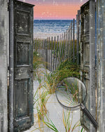 Bambuszaun, Meer und Holztür Diamond Painting