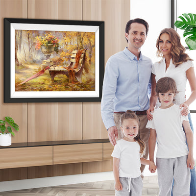 Banke und Regenschirm im Wald Diamond Painting