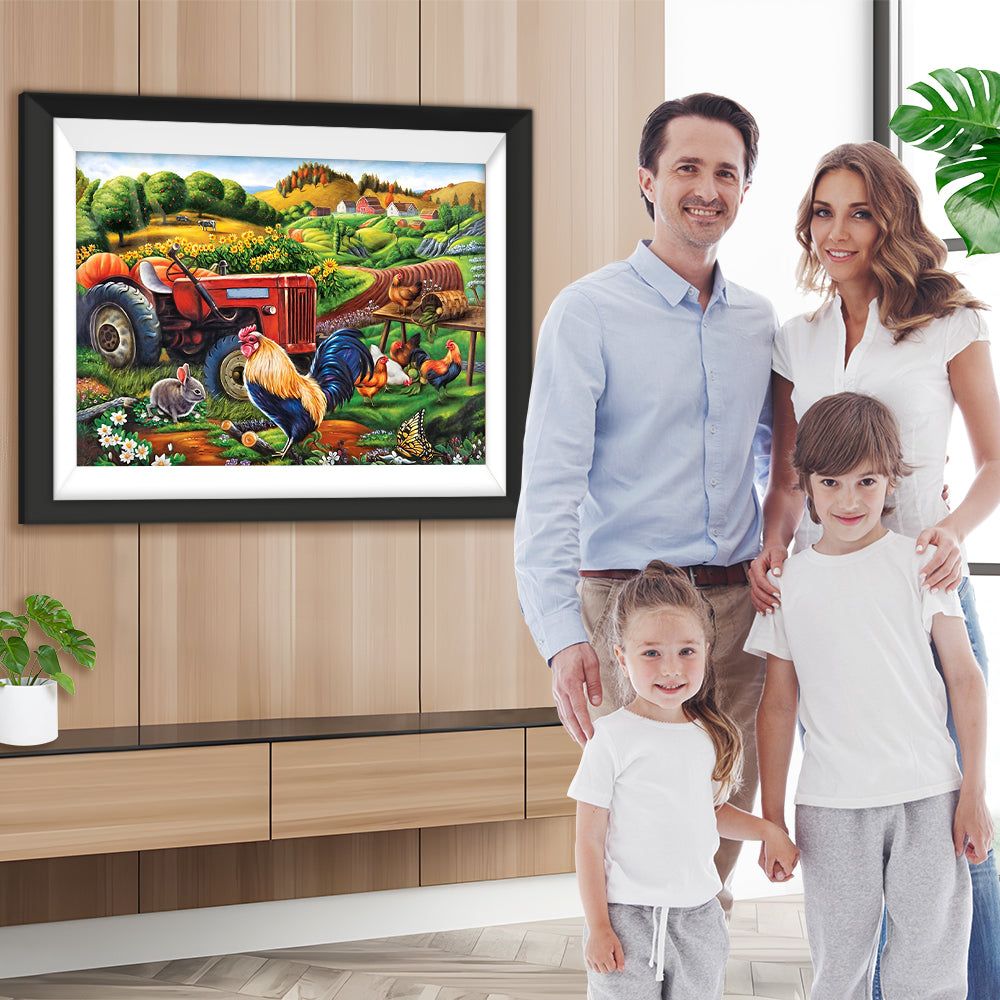 Bauerntraktor und Hahn Diamond Painting