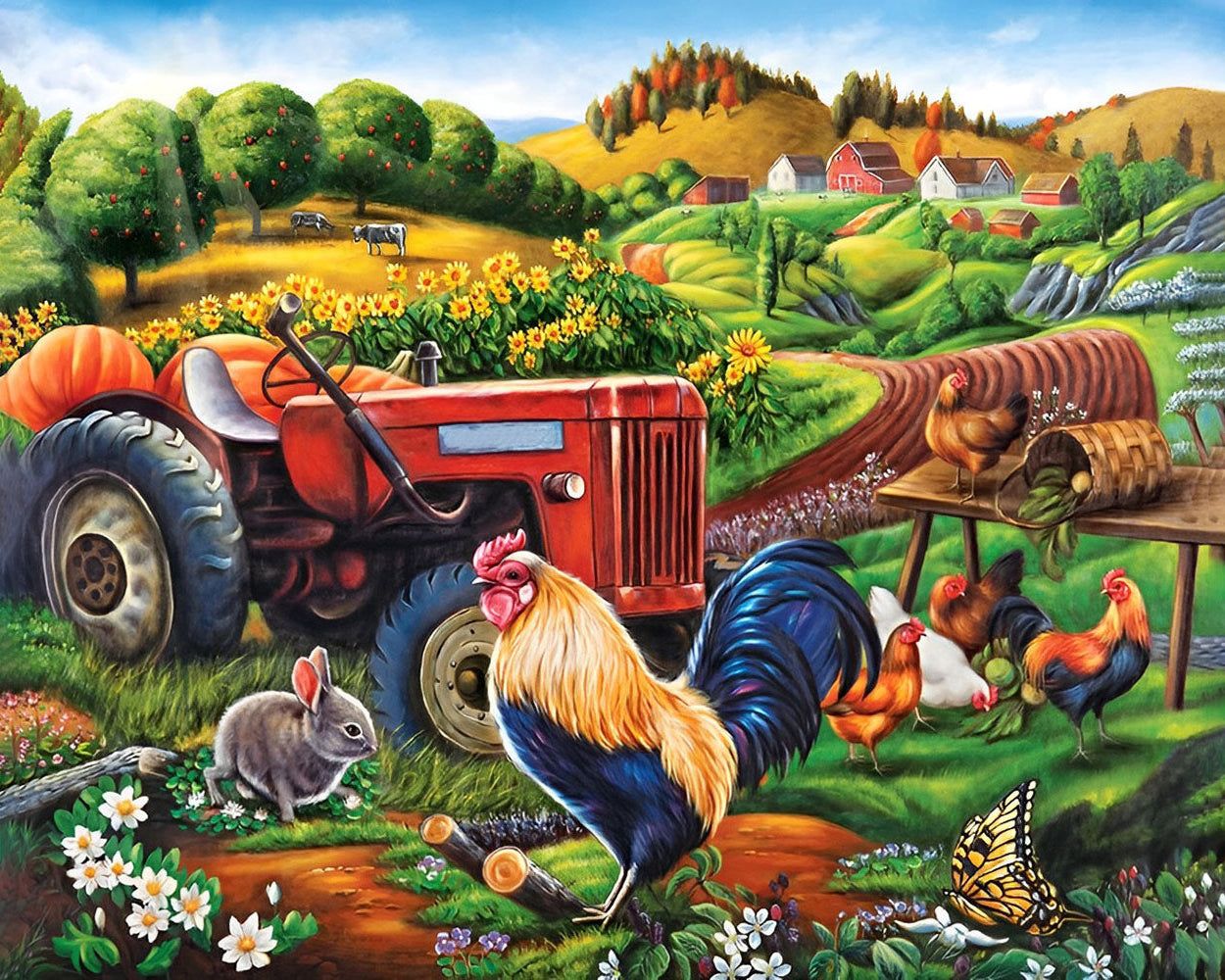 Bauerntraktor und Hahn Diamond Painting