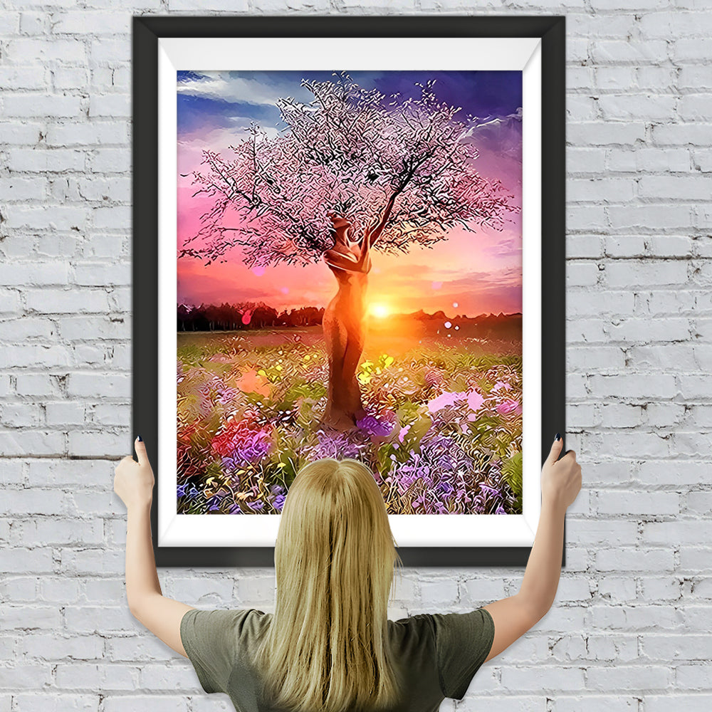 Baum Blumen Sonnenaufgang Diamond Painting