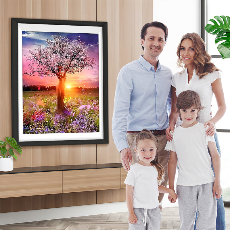 Baum Blumen Sonnenaufgang Diamond Painting