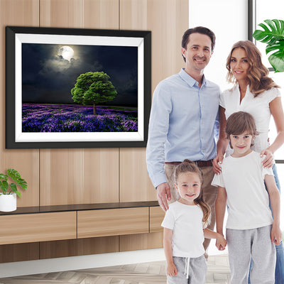 Baum Lavendelfeld Nacht Diamond Painting