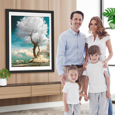 Baum mit weißen Blumen Diamond Painting