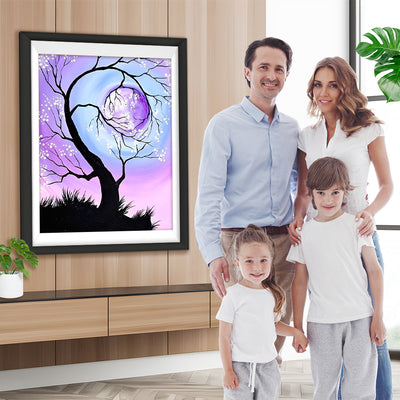 Baum und lila Mond Diamond Painting