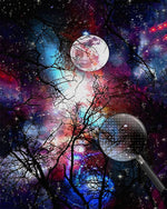 Baum und Mond unter lila Sternenhimmel Diamond Painting