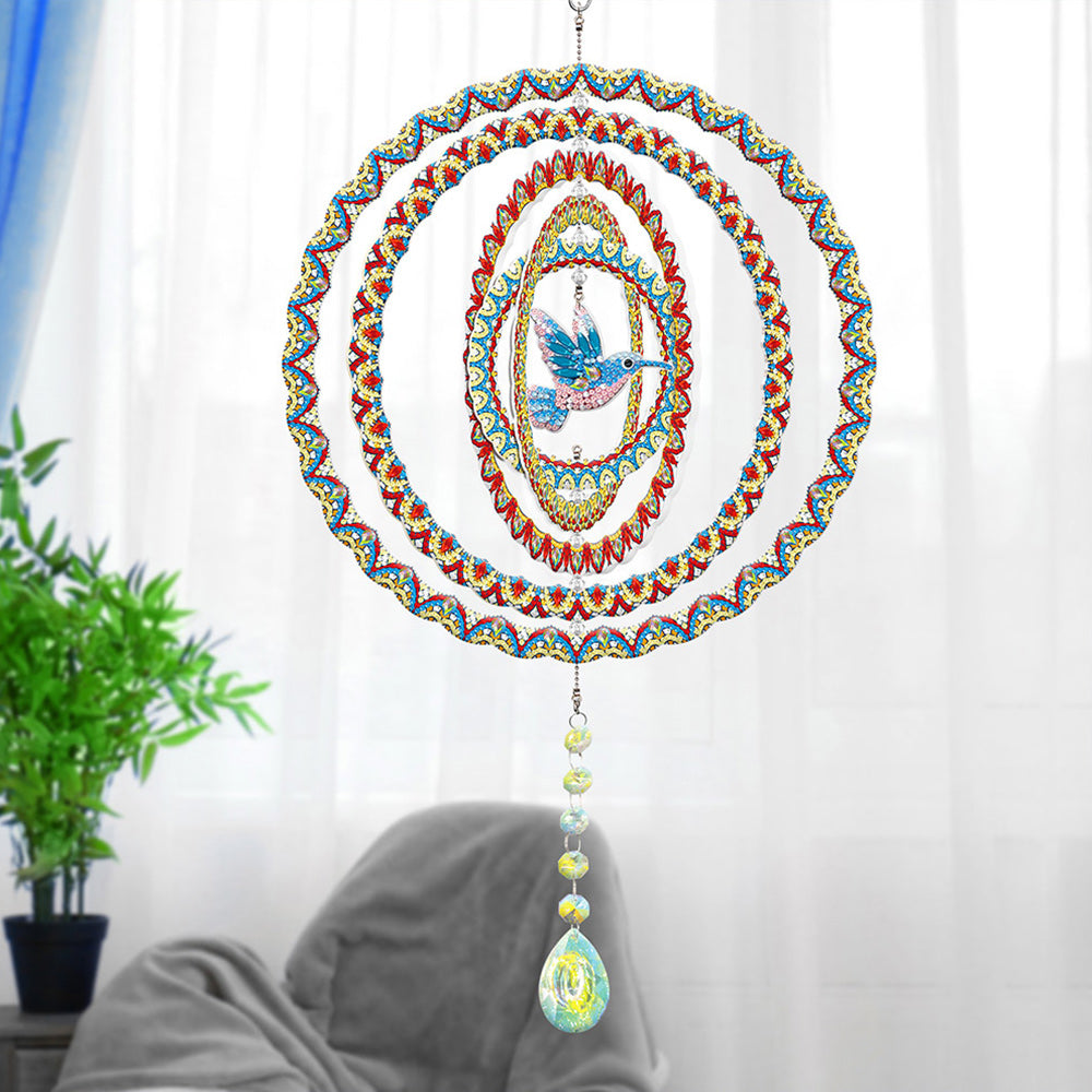 Beidseitig Diamond Painting Sonnenfänger Kristalle Hängedekoration - Blauer Kolibri