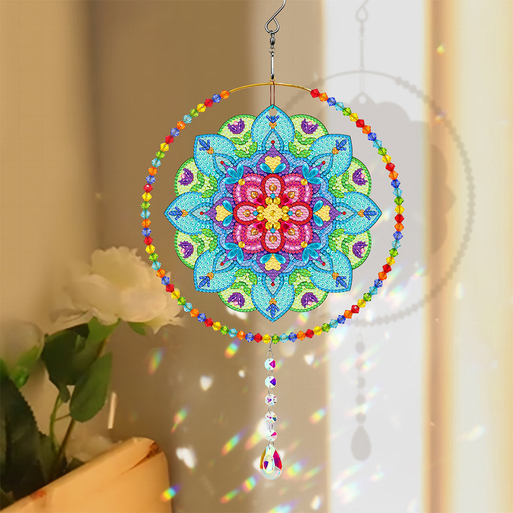 Beidseitig Diamond Painting Sonnenfänger Kristalle Hängedekoration - Farbenfrohes Mandala