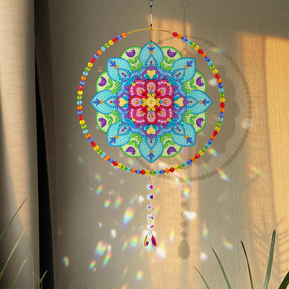 Beidseitig Diamond Painting Sonnenfänger Kristalle Hängedekoration - Farbenfrohes Mandala