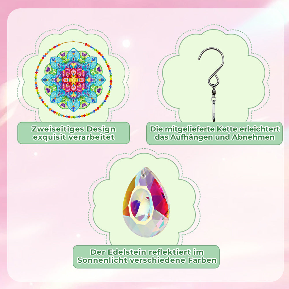 Beidseitig Diamond Painting Sonnenfänger Kristalle Hängedekoration - Farbenfrohes Mandala
