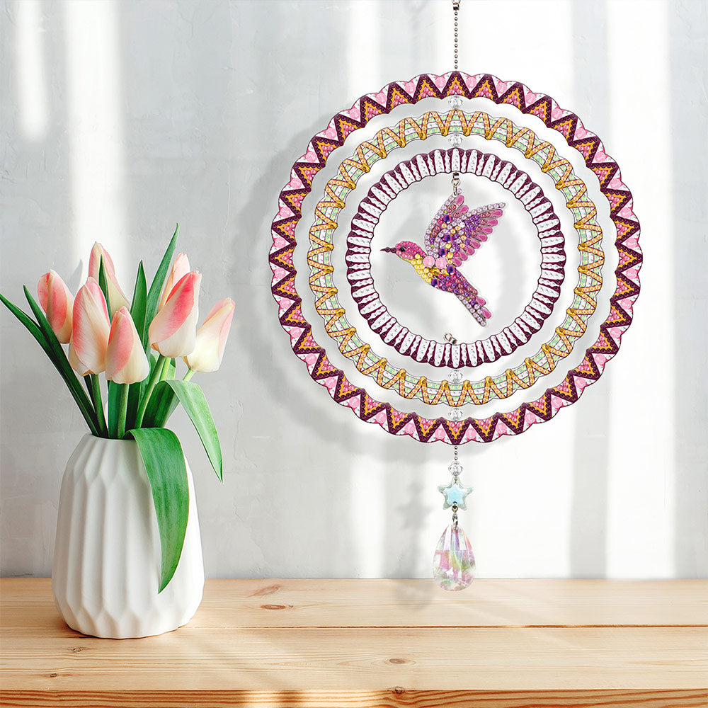 Beidseitig Diamond Painting Sonnenfänger Kristalle Hängedekoration - Fliegender Kolibri