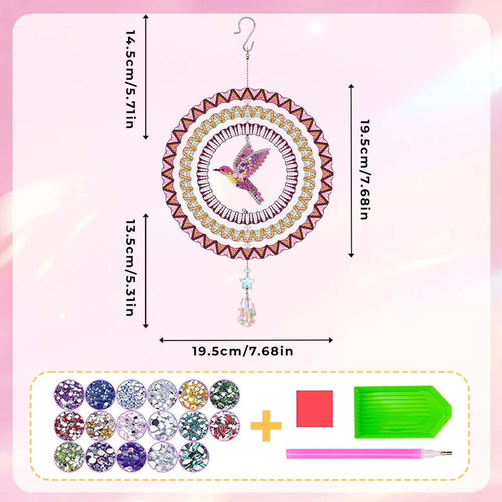 Beidseitig Diamond Painting Sonnenfänger Kristalle Hängedekoration - Fliegender Kolibri