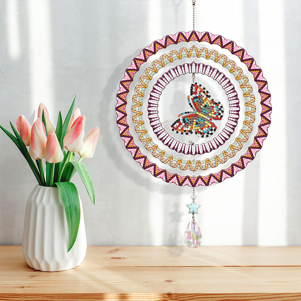 Beidseitig Diamond Painting Sonnenfänger Kristalle Hängedekoration - Fliegender Schmetterling