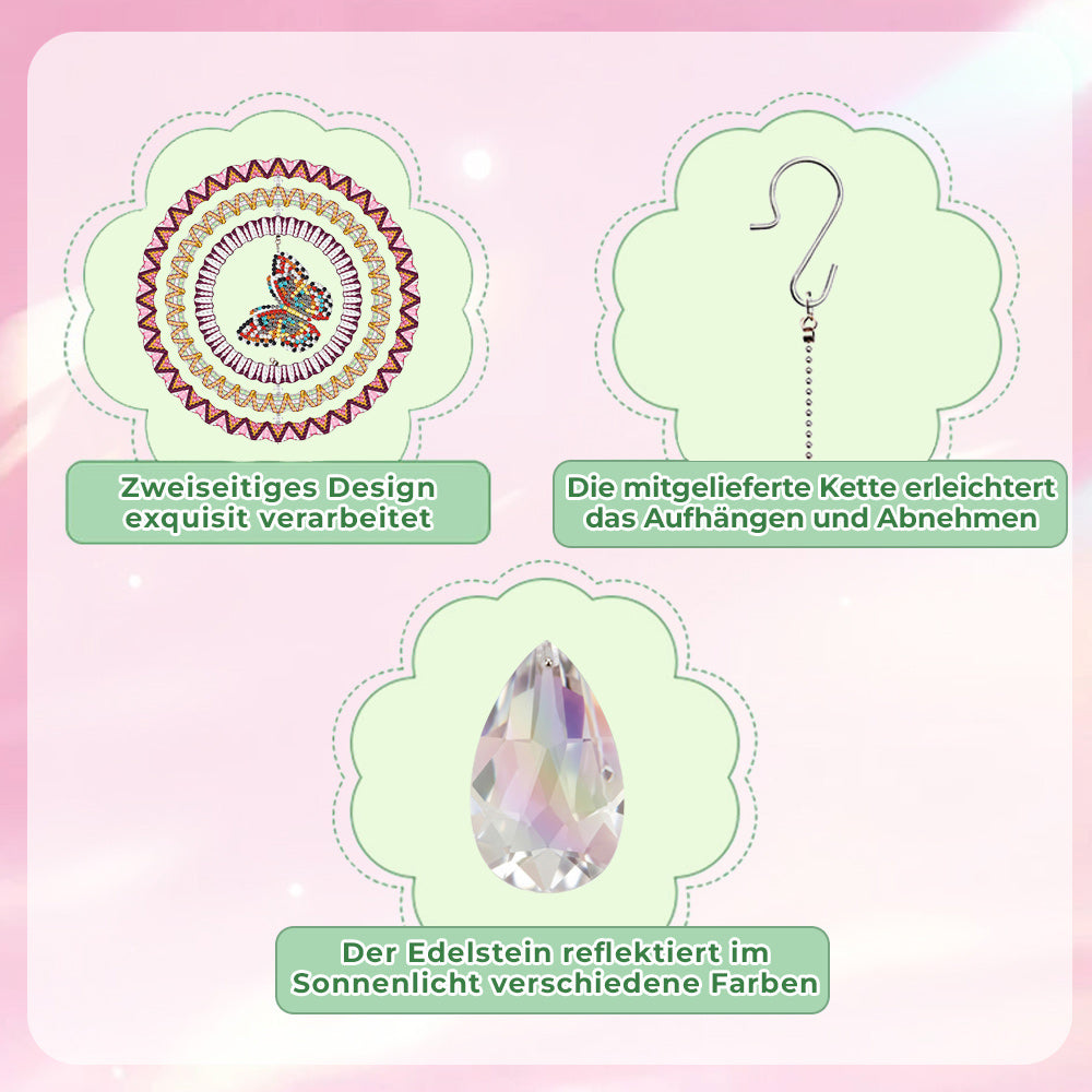 Beidseitig Diamond Painting Sonnenfänger Kristalle Hängedekoration - Fliegender Schmetterling