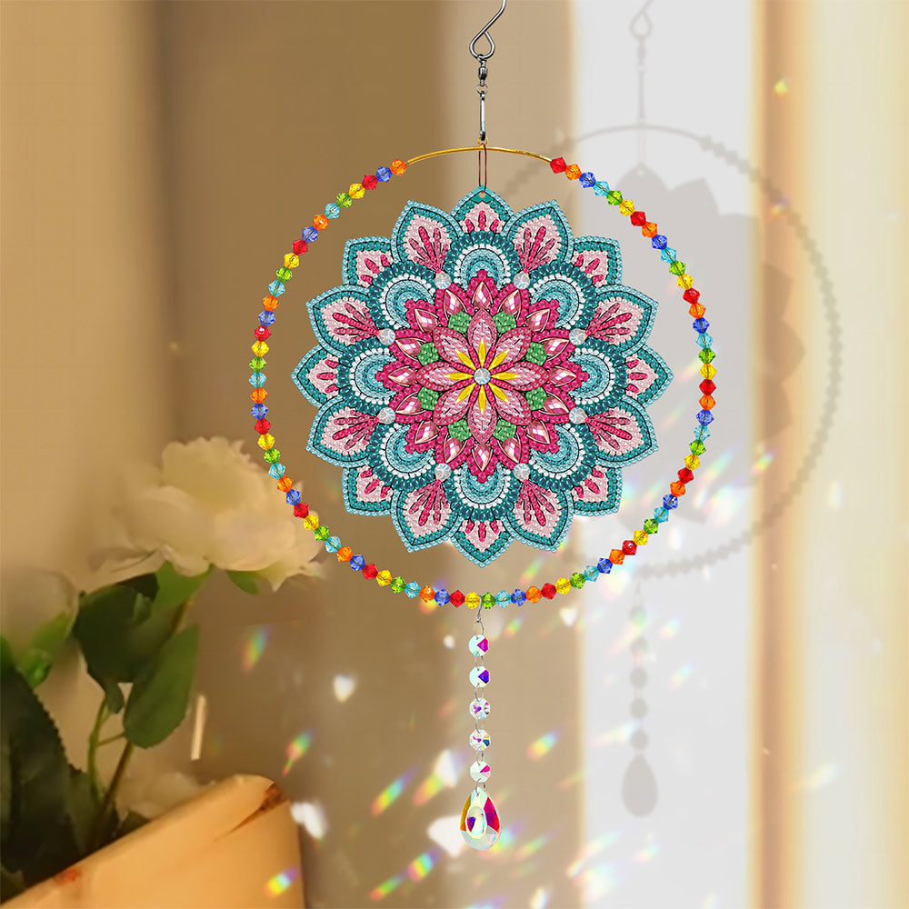 Beidseitig Diamond Painting Sonnenfänger Kristalle Hängedekoration - Lotus Mandala