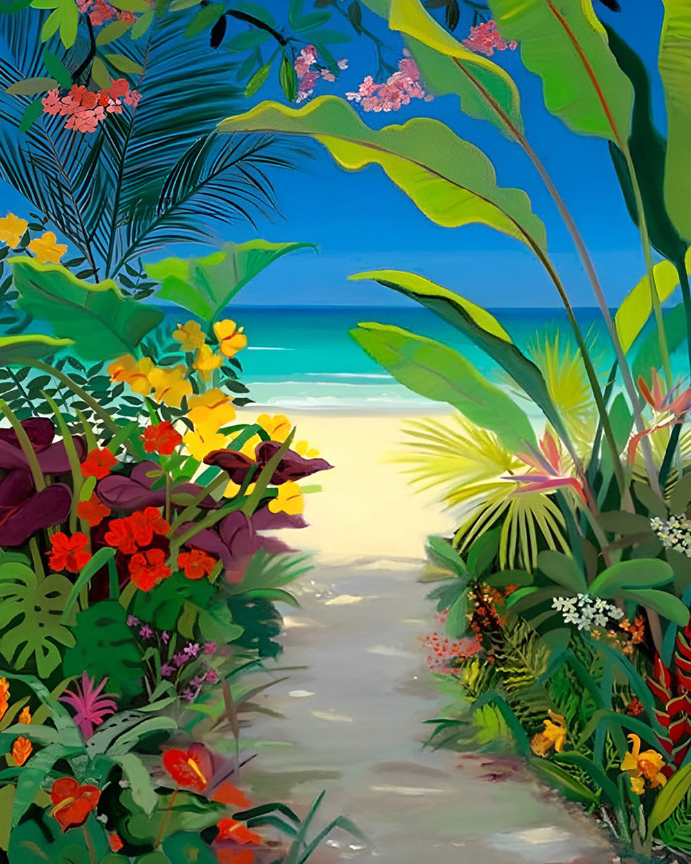 Bepflanzter Weg zum Meer Diamond Painting