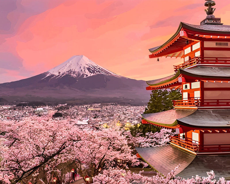 Berg Fuji und Sakura Diamond Painting