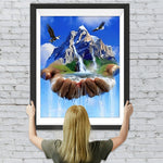 Berg und Wasserfall in der Hand Diamond Painting