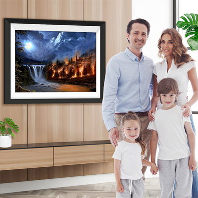 Berg Wald Wasserfall Diamond Painting