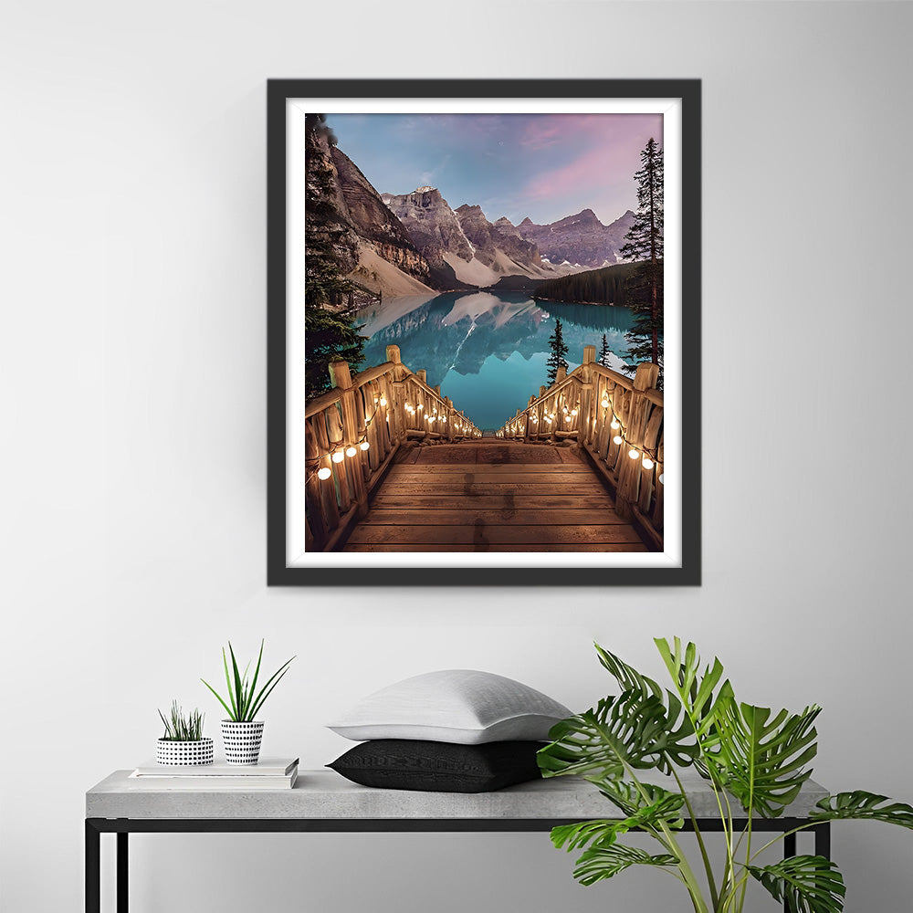 Berge, See und Brücke Diamond Painting